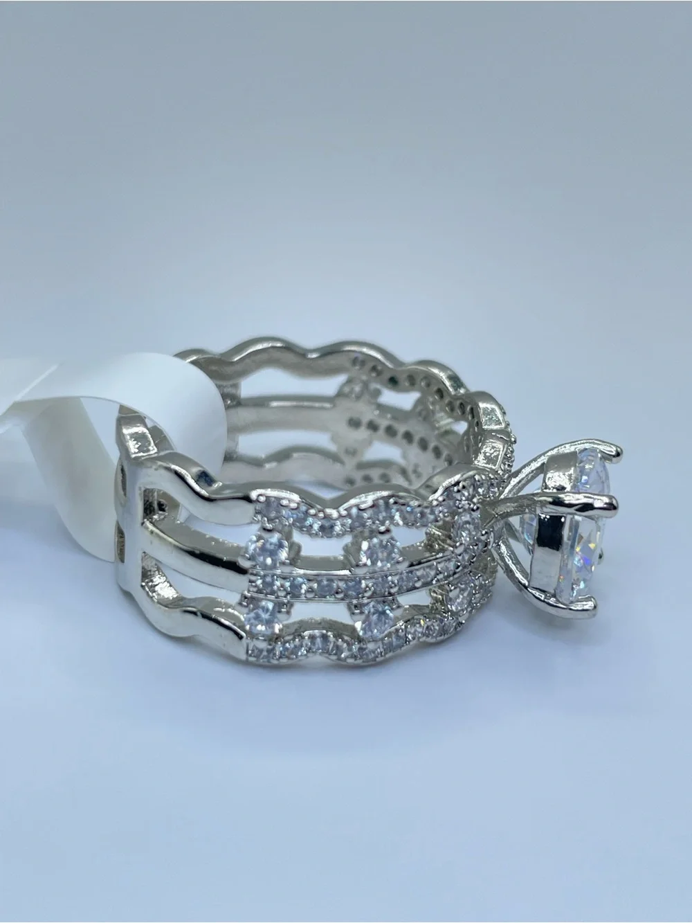 Swarovski Crystal Elements White Crystal Wide Band Ring Sz 8.5 Statement Bridal